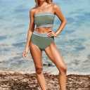 Herseas Women's 2 Pieces Bandeau Bikini Color Block Swimsuits 2025 Summer Off Shoulder High Waisted Bathing Suit (Green, XS)