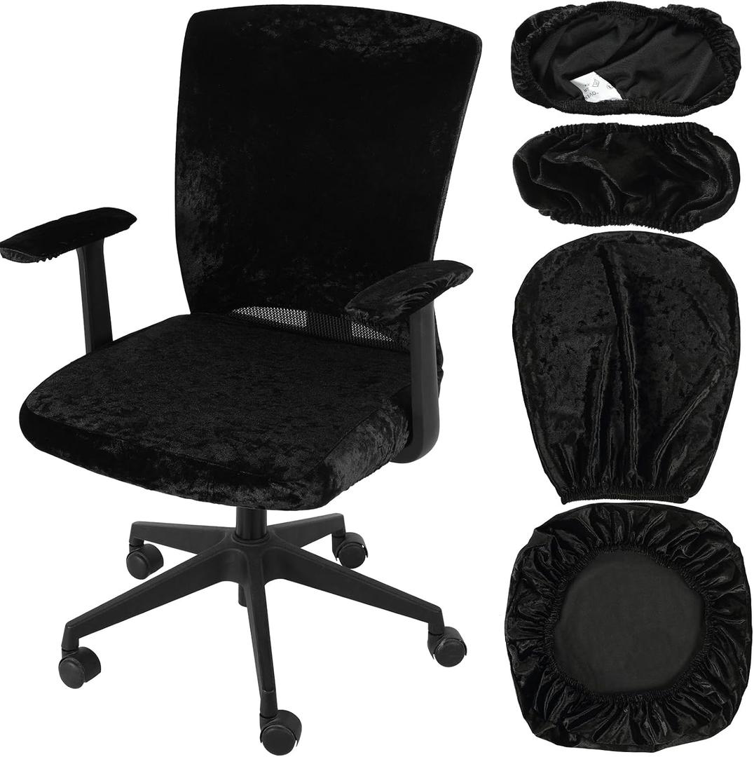 Tallew 4 Pcs Office Chair Covers Set Computer Universal Protective Stretchable Chair Seat Covers Desk Armrest Slipcovers Pads Office Cushion Backrest for Rotating (Black)