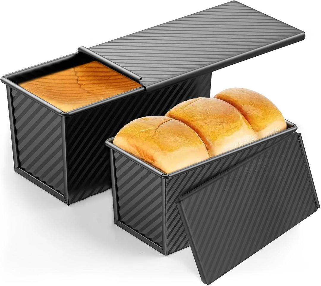 2 Pack Pullman Loaf Pan with Lid, 13x4 & 9x4 inch (2.2 lb & 1 lb Dough Capacity), Non-Stick Sandwich Bread Loaf Pan for Homemade Baking Bread