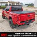Rough Country Hard Tri-Fold Flip Up Tonneau Cover for Toyota Tacoma (2024-2026) - Flush Aluminum Bed Cover, Fits 5' Bed w/Utility Rail System