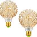 G95 LED Pineapple Bulb Retro Edison Lamp 4W 2700K Warm White Light Not Dimmable 40W Equivalent Amber Glass Lamp, E26 Base, Suitable for Bedrooms, Restaurants, Cafes, Pack of 2