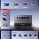 4K HDMI Splitter 1 in 2 Out with Power Adapter and 4Ft Hdmi 2.0 CableMirror 1 Source Screen to 2 Display Devices-Not for Extended Display, 1x2 HDMI Splitter Compatible with PS4, HDTV, Monitor