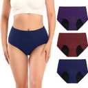 Molasus Incontinence Underwear for Women High Absorbency Period Leakproof Cotton Underwear Heavy Flow Menstrual Protective Panties Bladder Control Briefs 3 Pack,Multicolor,Large