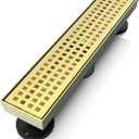 WEBANG 12 Inch Linear Shower Drain Rectangular Floor Drain with Accessories Square Hole Pattern Cover Grate Removable SUS304 Stainless Steel CUPC Certified Brushed Gold