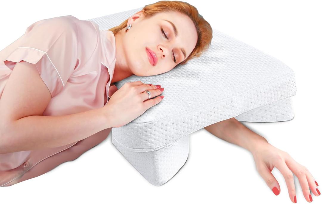 SAHEYER Side Sleeper Pillow with Arm Hole, Ergonomic Memory Foam Shoulder Pillow for Neck Pain Relief, Multi-Angle Armholes for Many Sleeping Positions, Support for Neck and Shoulder
