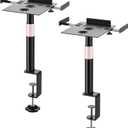 Desk Clamp Studio Monitor Speaker Stands Set of 2, Desktop Projector Stands 25 Tilt Angle Mount Height Adjustable, Tray Width from 7" to 11", Load Capacity 55 lbs