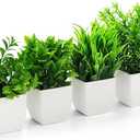 4 Pcs Artificial Plastic Plants with White Pot for Bedroom Office Home Living Room Balcony Bathroom