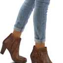 mysoft Women's Zipper Booties Chunky Stacked Heel Ankle Boots Buckle Strap Ankle (8.5, Dark Brown)