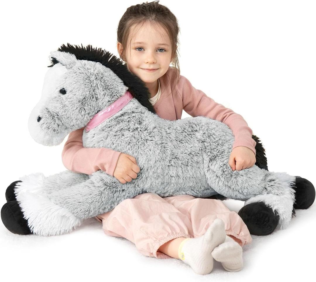 MaoGoLan Large Horse Stuffed Animal for Boy, Big Horse Plush Toy for Girl, Ridable Stuffy Pony for Kid, Stuffed Pony Plush Pillow for Baby Shower, Birthday Gifts or Party Favor, 33 inches, Gray (Grey)