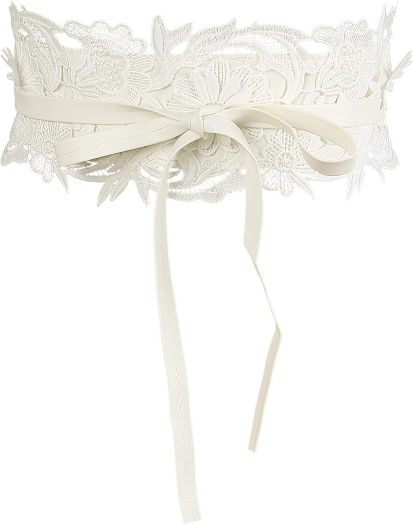 Allegra K Womens Lace Wide Waist Belt Wrap Around Obi Corset Cinch Belts Bowknot