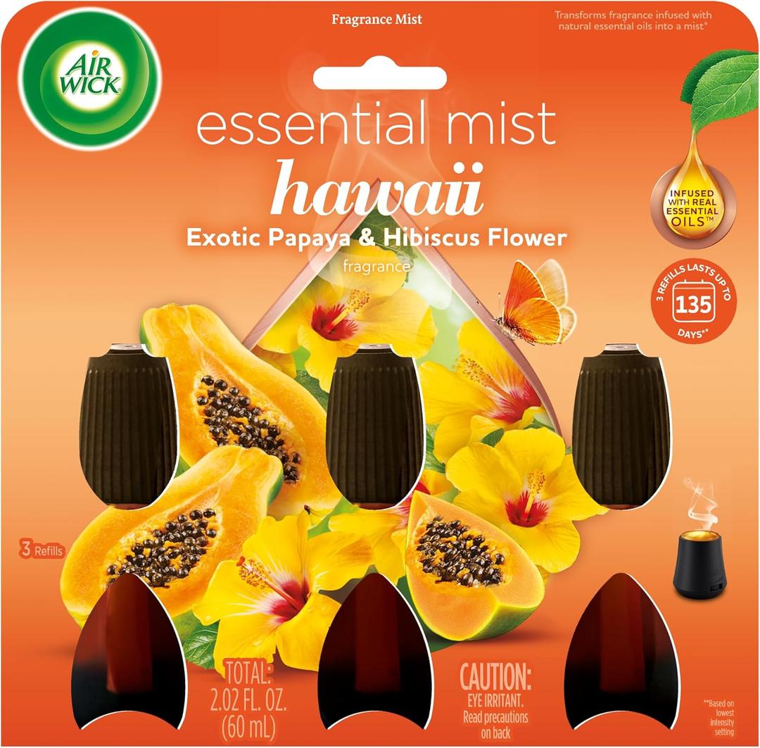 AIR WICK Essential Mist - Triple Refill Hawaii Exotic Papaya & Hibiscus Flower (3X.67) oz.