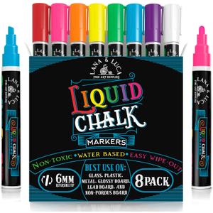 LANA & LUCA Liquid Chalk Markers for Blackboards - Bold Color Dry Erase Marker Pens - Chalkboards Signs, Windows, Blackboard, Glass - 6mm Reversible Tip (8 Pack)