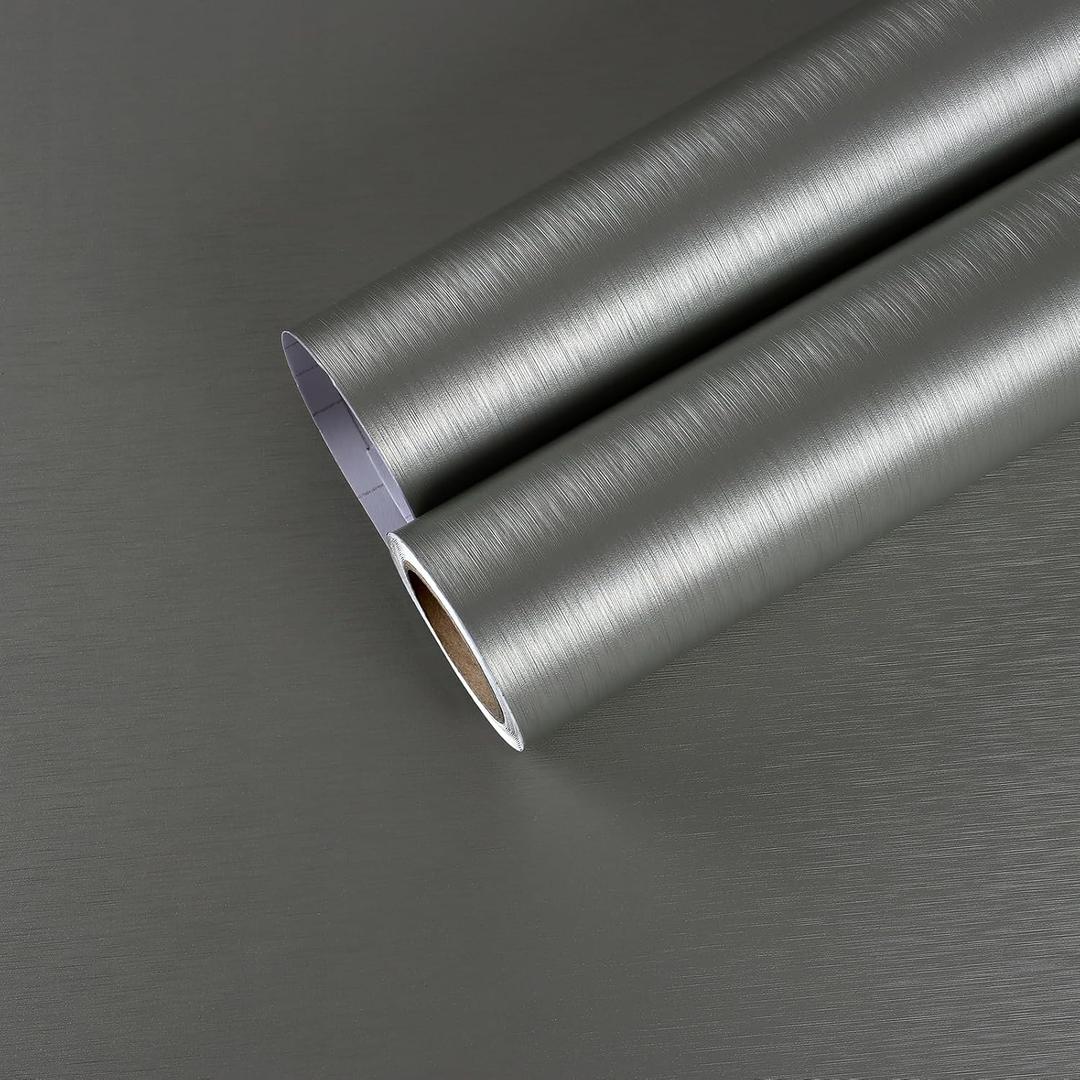 CHIHUT Stainless Steel Contact Paper for Kitchen Appliances Waterproof Metallic Grey Peel and Stick Wallpaper Self Adhesive Brushed Metal Vinyl Refrigerator Wrap for Countertops Dishwasher 17.7x100 (Gray)