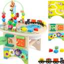 Activity Table for 1 Year Old Montessori Educational Learning Toys for 1 2 Year Old Girls Boys Toddlers Baby 12-18 Months 1st First Birthday Gifts 10 in 1 Wooden Bead Maze Sensory Center Toys