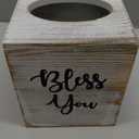 MyGift White Washed Solid Wood Square Tissue Box Cover Holder Decorative Tissue Dispenser Bath Decor with Bless You Design and Easy Refill Slide Out Bottom