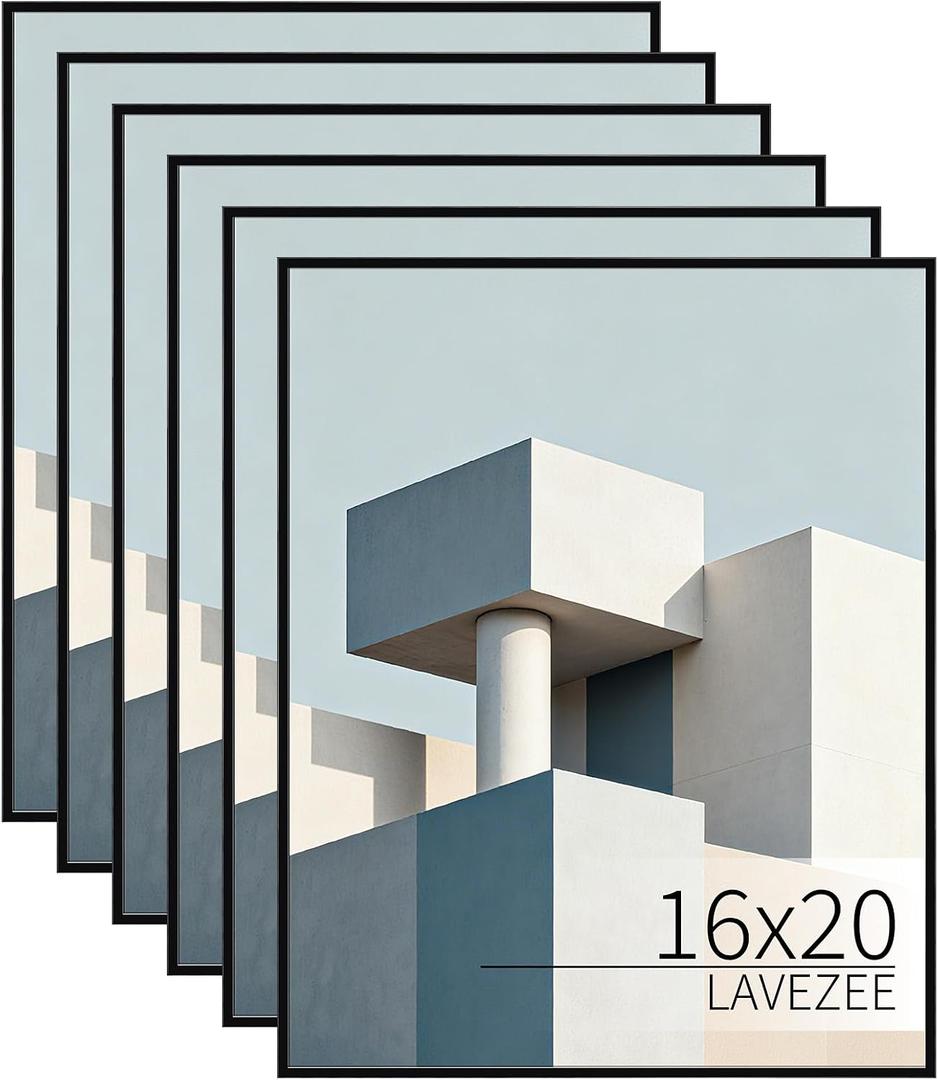 Lavezee 16x20 Picture Frames for Wall 6 Packs, Lightweight 16X20 Frames Display 16 By 20 Photo Picture Artwork for Wall
