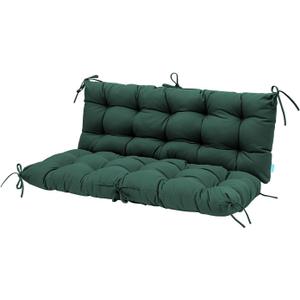 QILLOWAY Outdoor Swing Cushion Waterproof Replacement Cushion for 3 Seater Porch Patio Bench, 51 Inch Polyester Outdoor Cushion with Backrest & Ties, Mallard, Forest Green