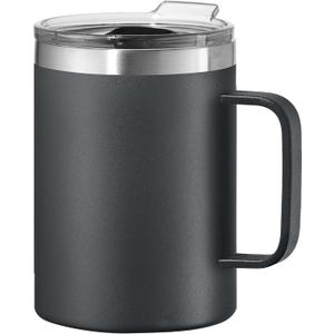 OGGI ThermoMug Stainless Steel Insulated Mug- Double Wall Vacuum Insulated w/Handle & Lid, Coffee Cup, Camping Mug, Travel Thermos, 14oz(420ml), Black