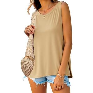 Imily Bela Womens Loose Fit Casual Flowy Tank Tops Crewneck Trendy Sleeveless Side Split Summer Tops Clothes Outfits 2025, Size: L