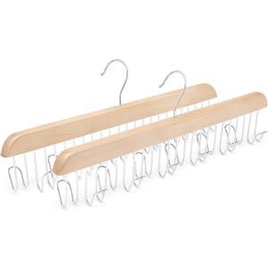 Amazon Basics Wooden Belt Hanger Closet Organizer, Multifunctional, Smooth Finish, Natural, 2-Pack