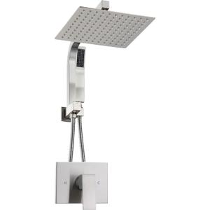 Shower Faucet Set with 10 Inch Shower Heads with Handheld Spray Combo, Rainfall Bathroom Shower System Rain Shower Head and Handle Set, Dual Shower Heads with Handheld Spray Combo, Brushed Nickel