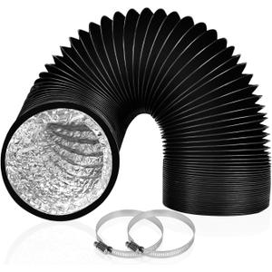 Flexible 5 Inch Dryer Vent Hose 4 Layer Protection 8FT Heavy Duty PVC Aluminum Foil Duct for HVAC Ventilation, Clothes Dryer & Duct Fan Systems with 2 Stainless Steel Clamps
