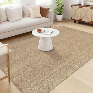 LEEVAN Washable Lightweight Tan Rugs for Living Room 6x9 Flatweave Area Rug