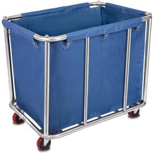 12 Bushels Laundry Cart Commercial/Home,Heavy Duty Large Stainless Steel Rolling Laundry Basket with Wheelsfor Laundry Organizer and Storage,260LBS Load (12 Bushels - Blue - 8 Tubes)