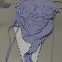 Yonique Women Strapless One Piece Swimsuit Tummy Control Bandeau Bathing Suit Cheeky Swimwear Blue Striped M