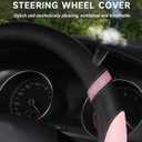 Cxtiy D-Shaped Flat Bottom Steering Wheel Cover for Women Girl - Stylish Car Accessory Non-Slip Car Interior Accessories (Pink)