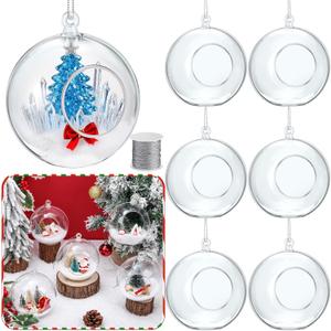 Wettarn 6 Pcs Christmas Acrylic Hanging Globes Clear Hanging Acrylic Ball Christmas Fillable Ball for Art Wedding Garden Micro Landscape Home Accessories (5.12 Inch)