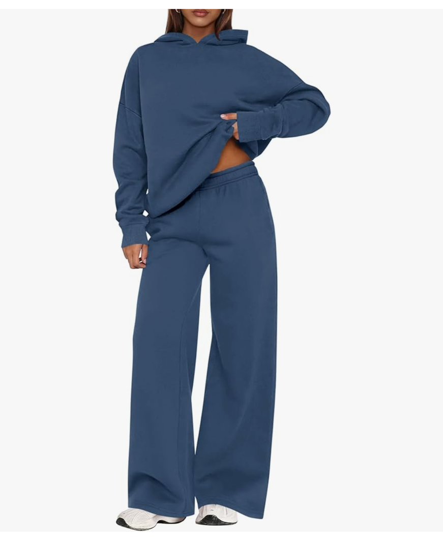 Womens Sweatsuits 2 Piece Set 2026 Casual Winter Long Sleeve Hoodie Loose Wide Leg Sweatpants Fall Tracksuit, Small, Grey Blue 