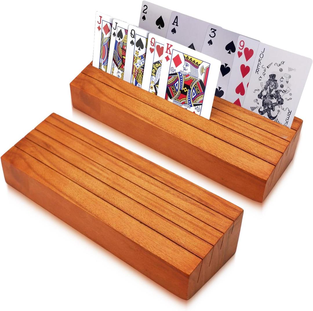 hismocal Playing Card Holders Deck Stand, Play Cards Holder for Kids or Elder People, Hands-Free Wood Holder Racks,Tray for Organizing Cards (2 Pack)