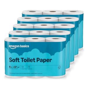 Amazon Basics 2-Ply Soft Toilet Paper, 30 Rolls (5 Packs of 6), Equivalent to 185 Regular Rolls, Packaging May Vary