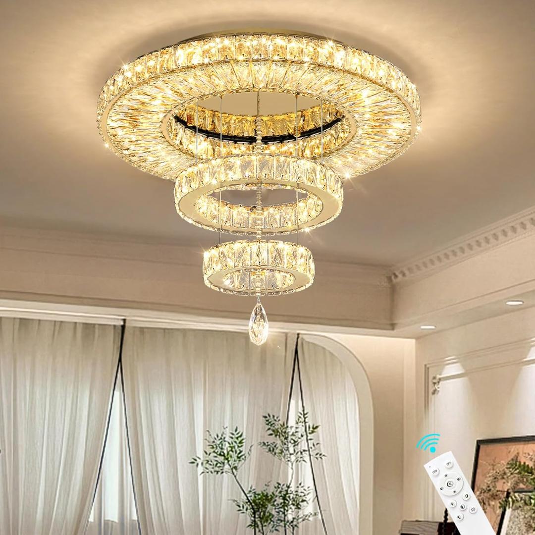 Modern Chandelier for Living Room Light Indoor LED Dimmable Lights Ceiling Chandeliers for Dining Room Bedroom Entryway Gold 45W LEDs Fixtures 3600 Lumens, W24"