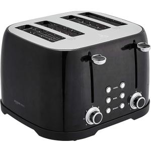 Amazon Basics 4 Slice Toaster with 4 Slots, 6 Browning Settings, Defrost, Removable Crumb Tray, Bagel Function, Cancel Button, 1600W, Black