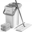 JOYMOOP Mop and Bucket Set, Flat Mop Flat Head, Microfiber Dust Mops for Household & Commercial Wall Cleaner with Long Handle, Hands-Free Floor Cleaning