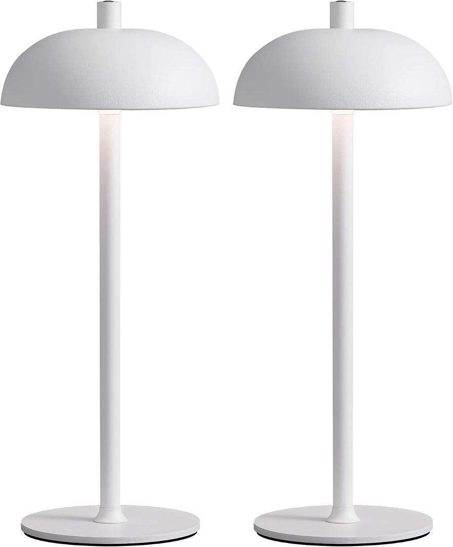 Cordless LED 12" Small Table Lamps Set of 2, Modern Portable Desk Lamp, 3 Color Dimming Rechargeable Battery Lights, for Bedroom, Outdoor, Restaurant, Bedside, Baby Night Light, Gifts (White)