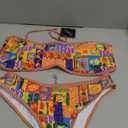 ZAFUL Women Strapless Ribbed High Cut Bandeau Bikini Lace Up 2 Pieces Swimwear (Small, 9-multi Fruit)