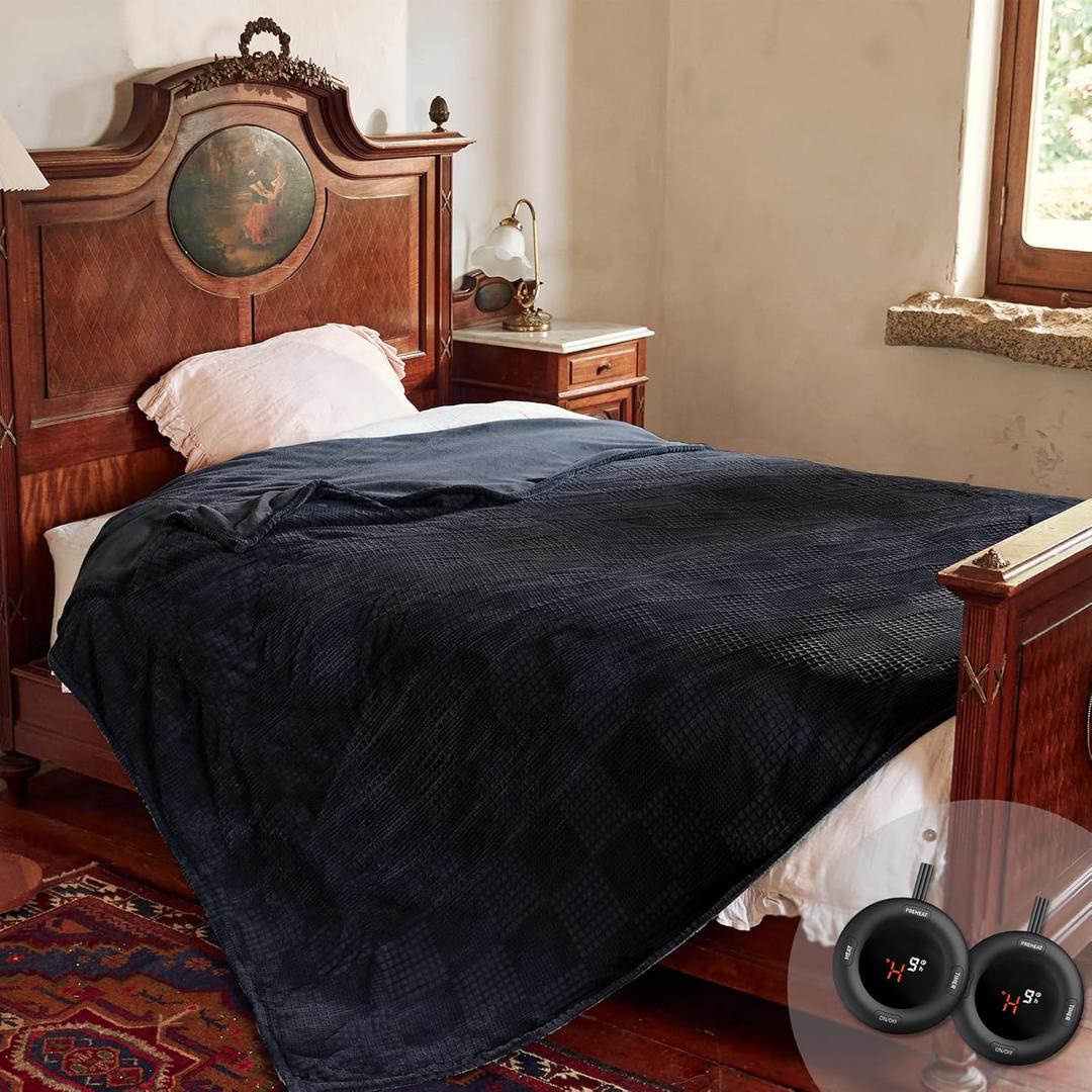 Electric Blanket Queen Size 84''X90'' - Heated Blanket with Dual Control Fast Heating 10 Heating Levels & 10 Hours Auto Off,ETL Certified Machine Washable (Black)