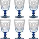 XUWAIDSGN 6Pcs Plastic Vintage Wine Glasses 13.5oz Reusable Embossed Goblet Glasses Blue Gradient Retro Wine Glassware Unbreakable Stemmed Champagne Water Cups for Wine Cocktail Juice Wedding