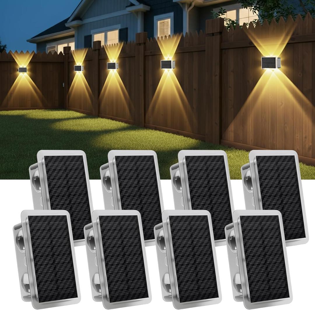AUDLES Solar Fence Lights Outdoor, New Up Down Lighting Fence Lights Solar Powered with 3 Modes 3000K/4000K/6000K, IP65 Waterproof Solar Wall Light for Backyard Wall Pathway Deck Patio Decor - 8 Pack