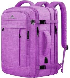 60L Carry On Backpack, Extra Large Laptop Backpack, Big Capacity Travel Backpack for Women, Expandable Water Resistant Bag Anti-Theft Business Daypack Fit 18 Inch Laptop with USB Port, Purple