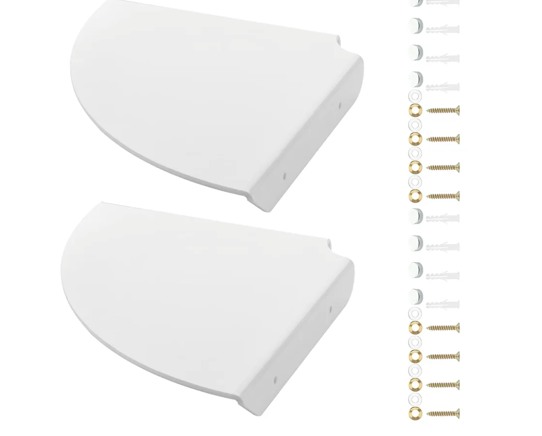 Cosmos 4Pcs Acrylic Wall Mount Floating Corner Shelves Quarter Round Shower Shelf Hanging Corner Shelves Wall Storage Display Organizer for Bathroom Kitchen Bedroom Living Room (Solid White)