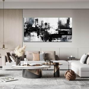 Large Canvas Wall Art for Living Room Black and White Abstract Print Picture Paintings Framed Wall Decor for Bedroom Modern Room Abstract Wall Decorations Artwork Size 30x60 inch Ready to Hang