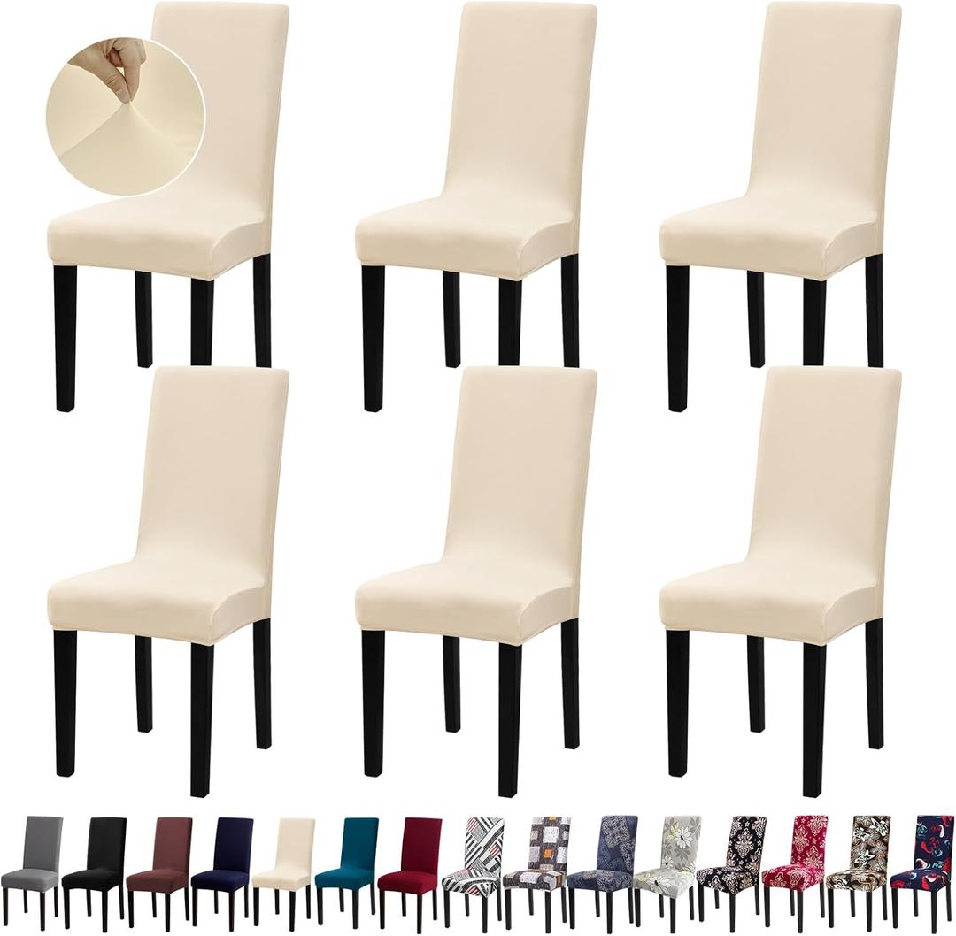 Chair Covers, Stretch Kitchen Dining Room Chair Covers Set of 6, Removable Washable Dining Chair Slipcovers for Home, Hotel, Banquet (.Beige)