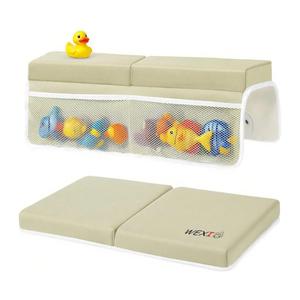 Water-Resistant Baby Bath Kneeler and Elbow Rest Pad Set, Soft Painless Tub Kneeling Pad for Bathing Baby with Toy Pocket Bathtub Knee Cushion Mat for First Time Mom Newborn Bath Time Essentials