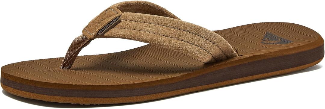 Quiksilver Carver Suede Flip Flops for Men, Arch Support Athletic Mens Sandals, Size 6 to 16 Thong Mens Slides. (13, Tan/Solid)