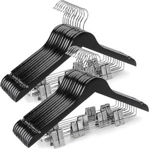 TOPIA HANGER Wooden Suit Hangers with Adjustable Metal Clips (20 Pack), Solid Wood Coat Hangers, 360 Swivel Hook, Premium Clothes Hangers for Jacket, Pant, Jeans, Blouse-Black, CT28B20