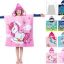Hooded Kids Beach Towels - Toddler Bath Towel Girls Boys Swim Cover-ups for Ages 4 to 10 Kids Pool Towels Quick Dry Lightweight Soft Microfiber Poncho 30x30 with Bag (Pink Unicorn)
